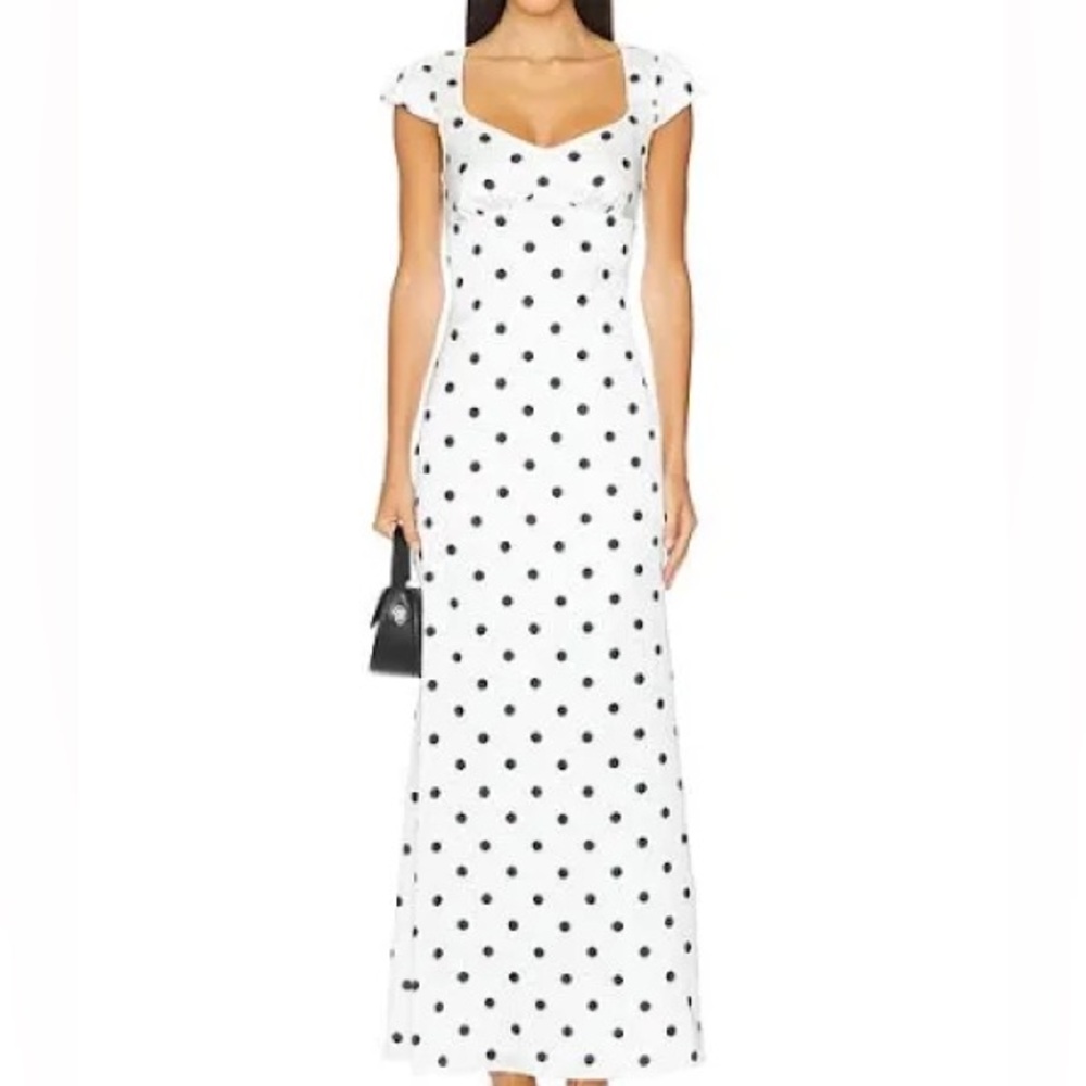 White Polka Dot Maxi Dress with Sweetheart Neckline